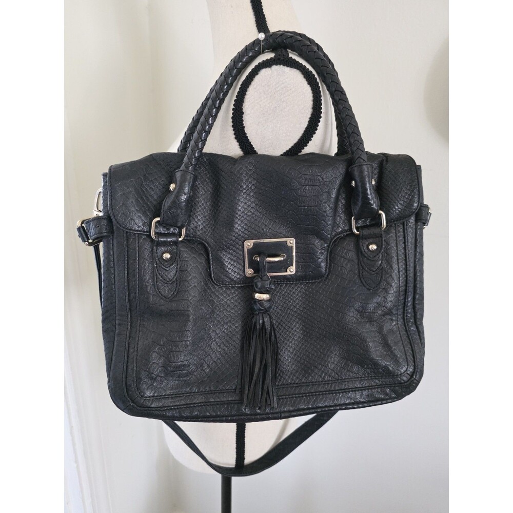 Classy ELLIOTT LUCCA Black LEATHER Tassel Satchel &Htf ShoulderBag Strap VguC